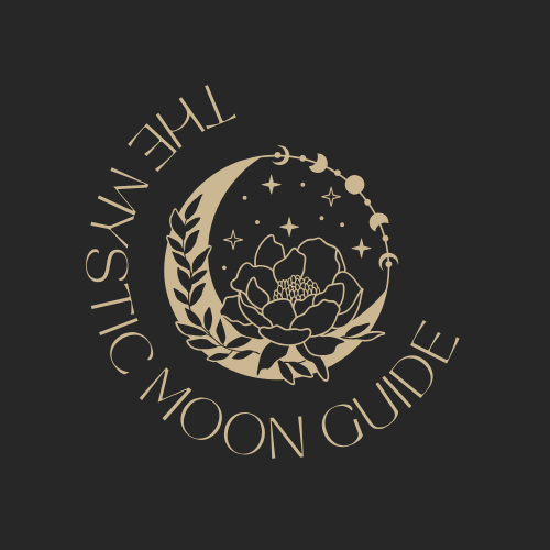 Logo of 'The Mystic Moon Guide' with a stylized moon and flower design on a black background.
